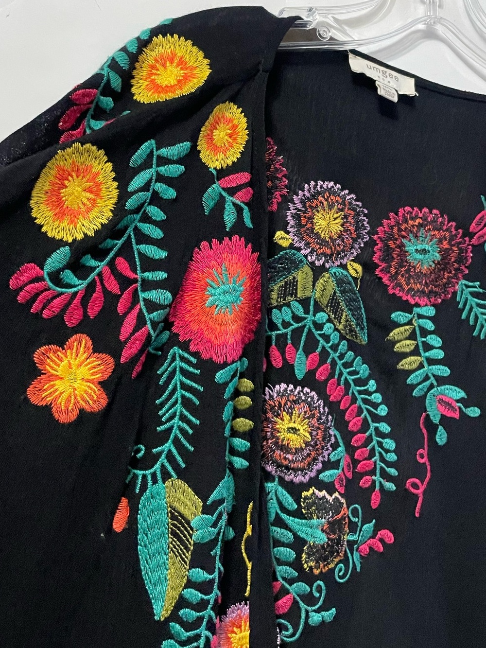 Women’s UMGEE Kimono Top Floral Embroidered black bold multi color  M/L boho - Picture 14 of 14
